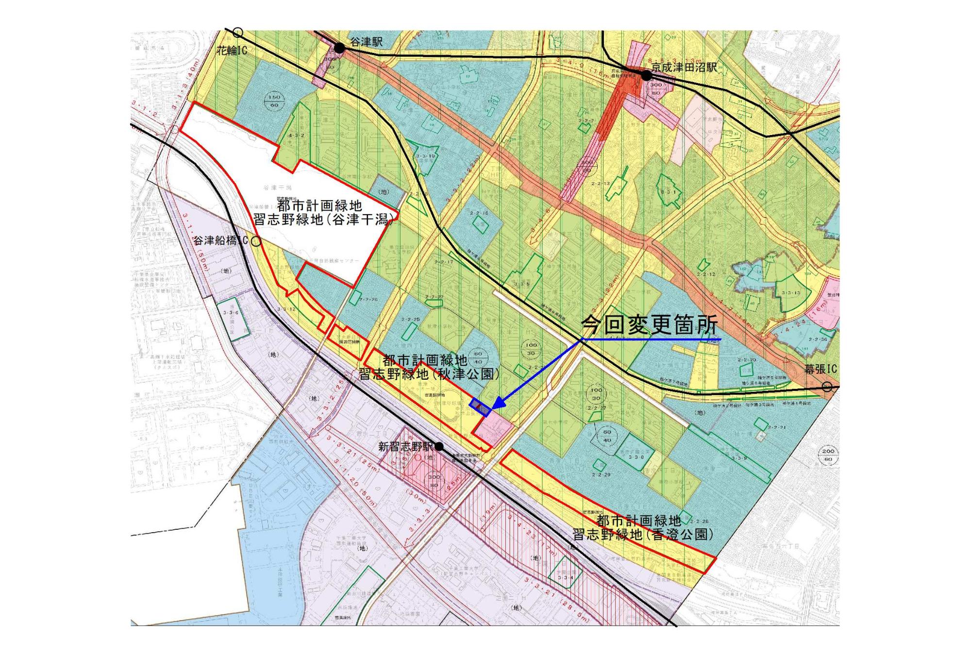 都市計画緑地の変更箇所図