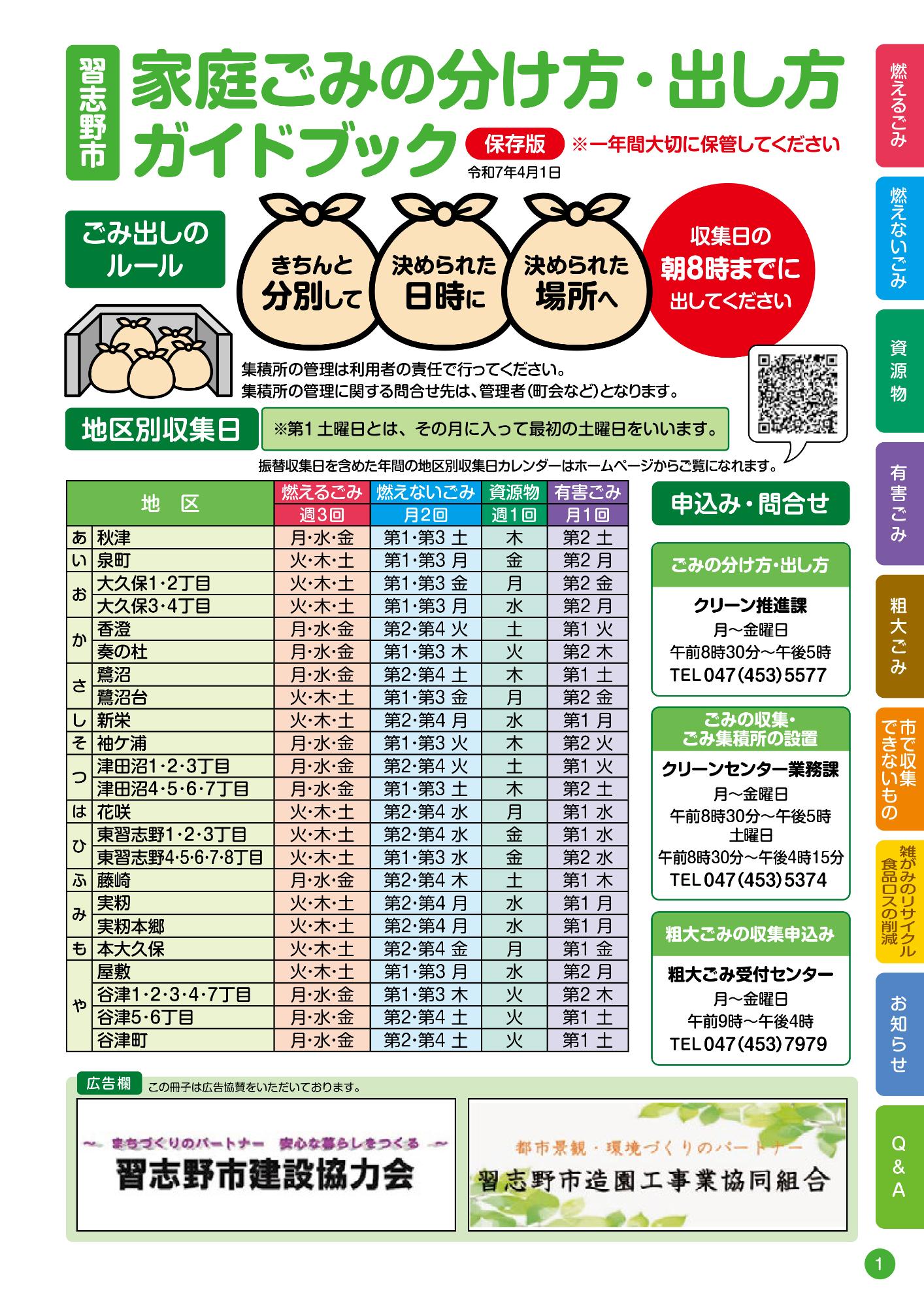 習志野市家庭ごみの分け方・出し方ガイドブック
