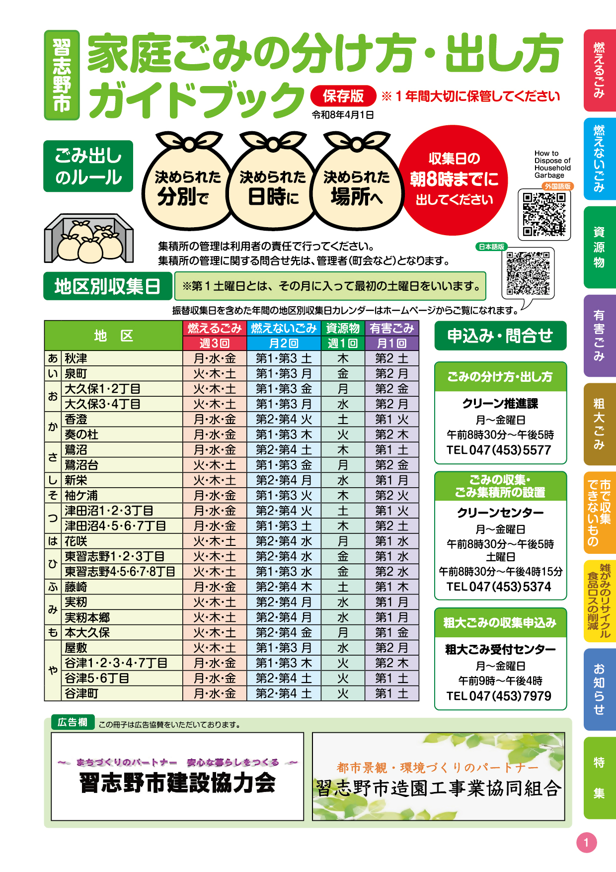 習志野市家庭ごみの分け方・出し方ガイドブック
