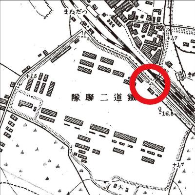 赤マルが付けられた一万分の一地形図「津田沼」（大正6年測図、昭和4年修正測図）