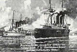 青島にて共に戦うドイツ軍艦の白黒写真