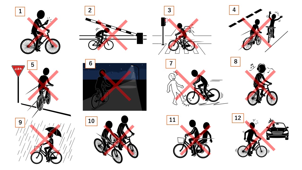 自転車反則行為のイラスト