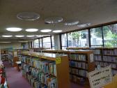 児童書コーナーに沢山の本が並べられた図書館内の写真