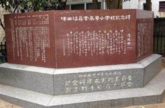 正面に校歌が書かれている津田沼尋常高等学校記念碑の写真