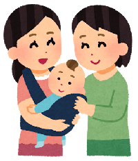 赤ちゃんを抱いている女性と母子保健推進員のイラスト