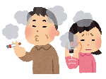 たばこを吸っている男性と煙たがっている女性のイラスト