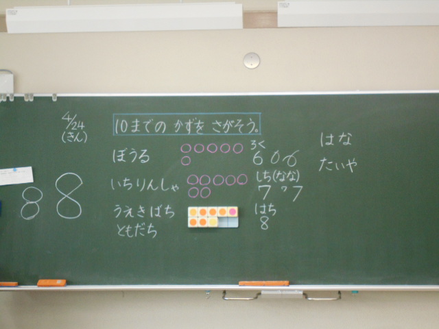 1年生算数学習の板書