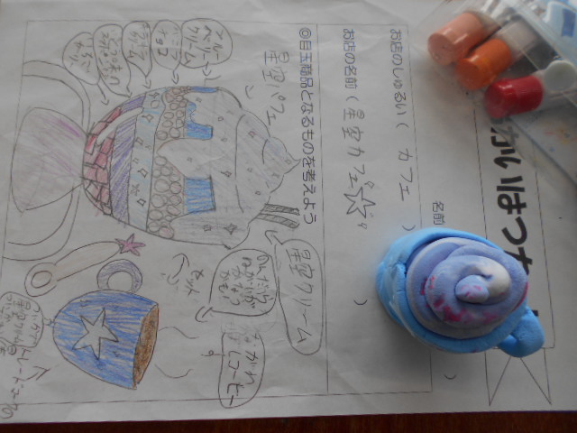 設計図と粘土の作品