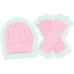 ピンク色のニット帽と手袋のイラスト
