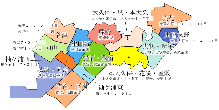 習志野市のコミュニティ区分の図
