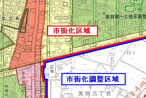 都市計画図内の市街化調整区域の図