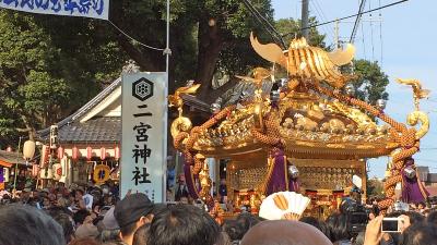 二宮神社境内に入る菊田神社神輿をアップで写した写真