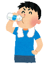 首にタオルを巻いた男性が牛乳を飲んでいるイラスト