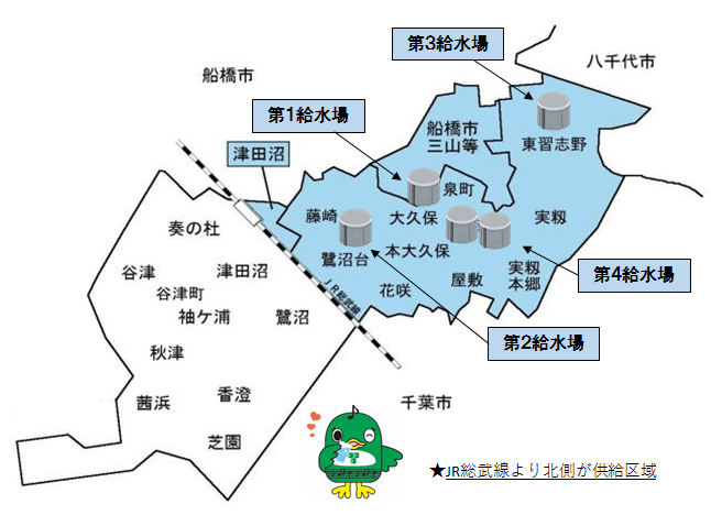 市営水道施設の場所を示した地図