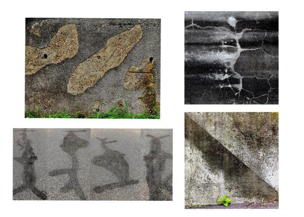 舗装道路修繕痕から浮かび上がる謎画の4枚の写真