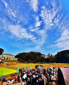 青空の中、親子餅つき大会が行われた様子を写した写真