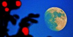 巨大な月を写した幻想的な写真