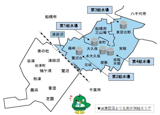 市企業局の給水区域の図