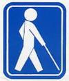 青地に白で白杖を使いながら歩く人が描かれている盲人のための国際シンボルマーク