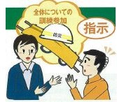 統括防災管理者が防災管理に係る消防訓練の参加について指示しているイラスト