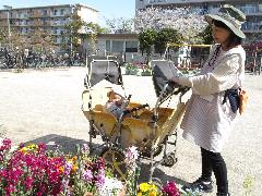 0歳児 園庭で散歩