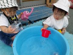 水に触れることを楽しんでいる様子