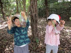 どんぐりを見つけた2歳児