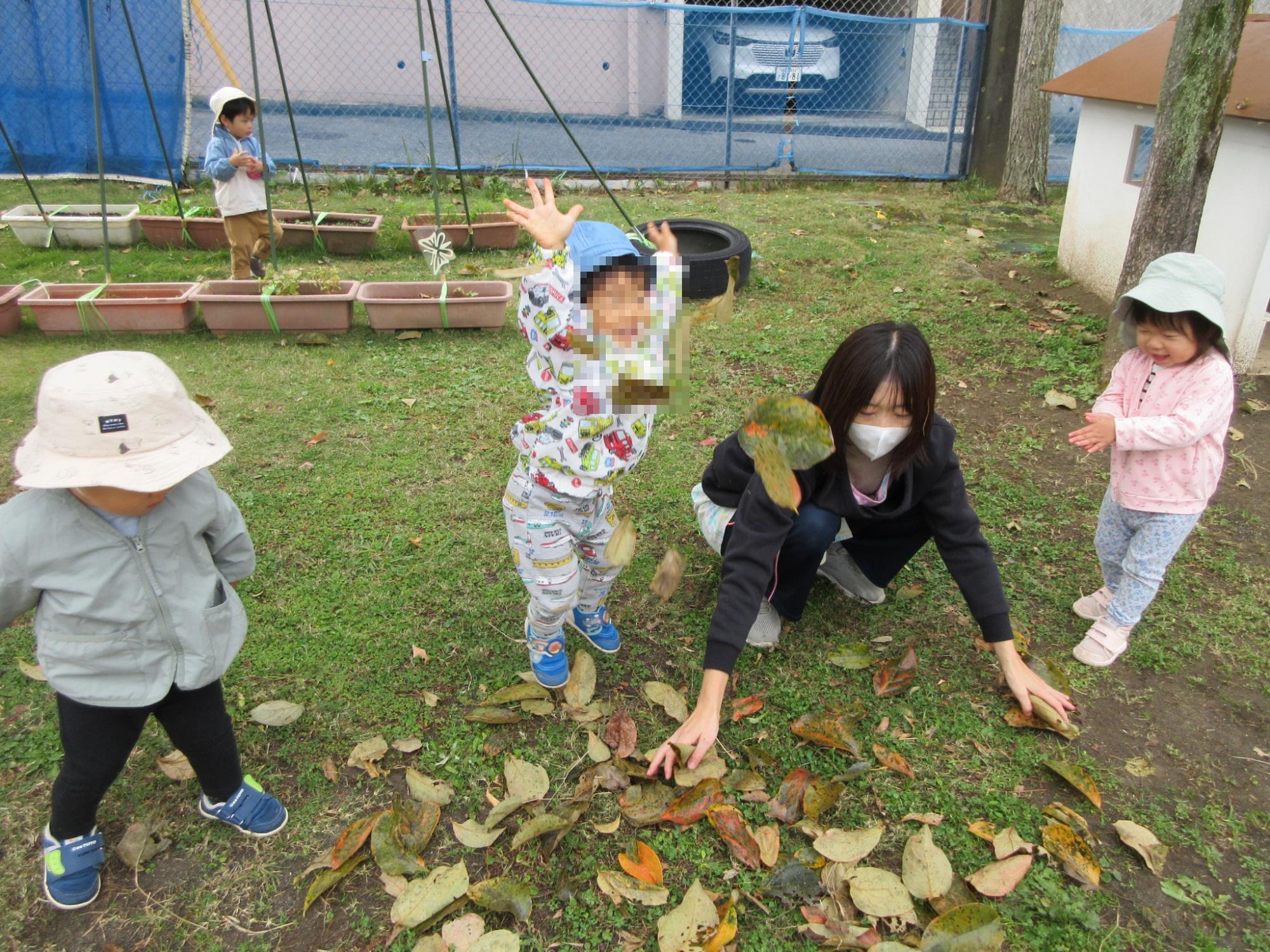 落ち葉遊び